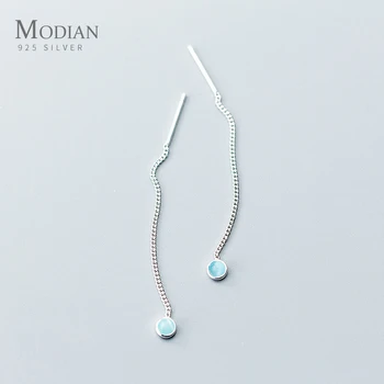 Modian Jednoduché Módy Modrý Opál Dlhý Strapec Visieť Klasické Náušnice 925 Sterling Silver Elegantné Šperky Pre Ženy, Ženské Náušnice