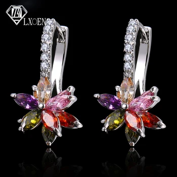 LXOEN Luxusné Kvetinové Zirconia kórejský Hoop Náušnice pre Ženy s Striebornej Farbe Svadby Earings Módne Šperky