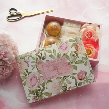 21*14*5 cm 5 ks Svetlo Ružové Ruže Dizajn Papierovej Krabici Ako Macaron Čokoládové Cookies Mesiac Tortu Strany Darčeky Balenie