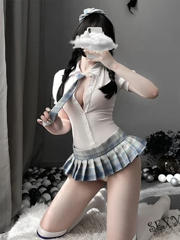 Japonský Študent Školáčka Cosplay Žien spodnú Bielizeň Kostýmy, Sexy Jednotné Luk Tempatation s Mini Skladaná Sukňa