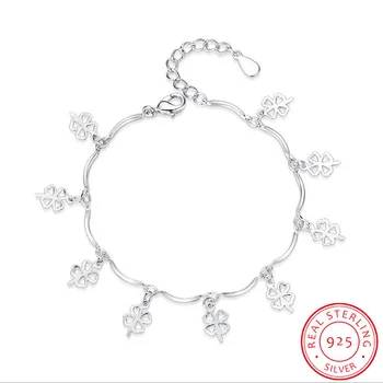 925 Sterling Silver Náramky & Prívesky Pre Ženy Mincový striebro-šperky, Krásne Ďatelina Náramok pulseira S-B114